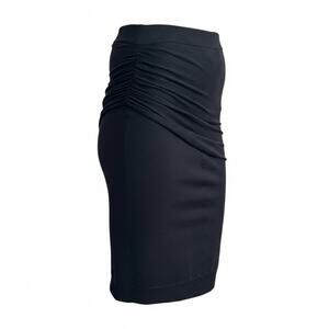 Carven Y2K Knit Pencil Skirt Black size S Gathered Side Stretch Knee Length